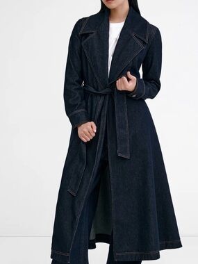 Marcella NYC riverside Trench coat Small Dark Indigo denim with Belt